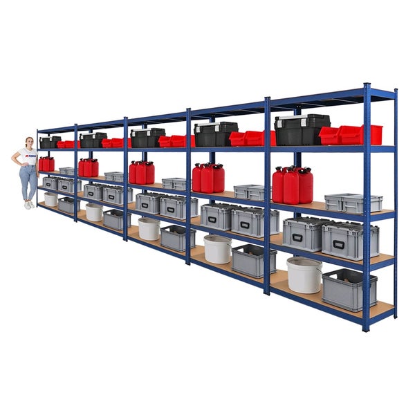 PROREGAL Mega Deal 5x Schwerlastregal Ragnar HxBxT 180 x 120 x 40 cm Fachlast 175 kg Blau Garagenregal Kellerregal Werkstattregal Steckregal