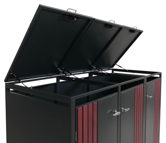 Mülltonnenbox für drei Mülltonnen mit drei Deckeln