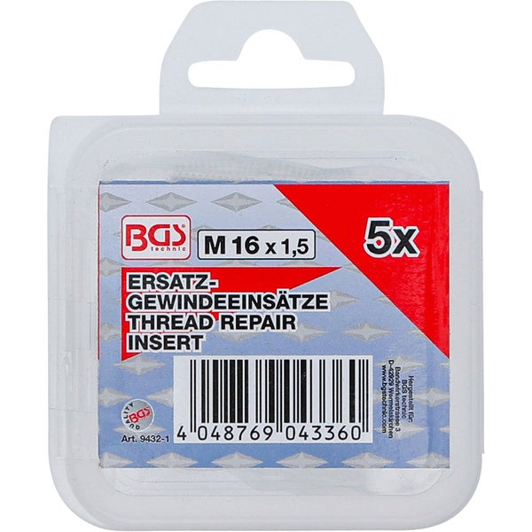 BGS technic Gewindeeinsätze M 16 x 1,5, 5 Stück, zur Gewindereparatur