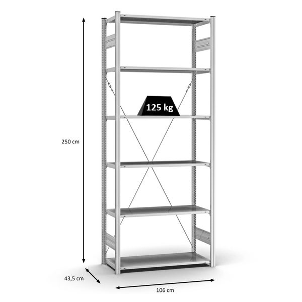 PROREGAL Profi Lagerregal Stecksystem T-Profil Grundregal HxBxT 250 x 100 x 40 cm Fachlast 125 kg Verzinkt