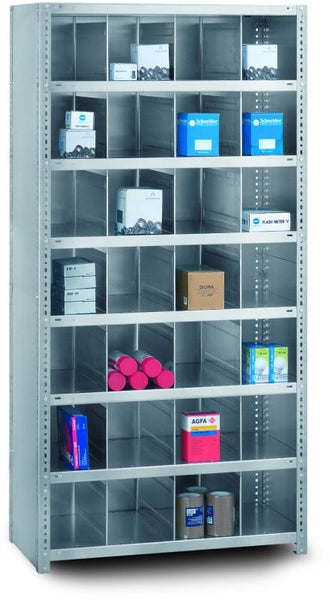 PROREGAL Kleinteileregale Schraubsystem Grundregal HxBxT 200x100x40 cm 7 Ebenen mit 28 Fächern Fachlast 200 kg Verzinkt