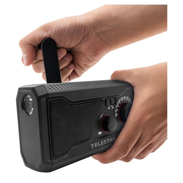 Telestar Notfallkurbelradio mit integrierter Taschenlampe und Kurbel zur manuellen Stromerzeugung