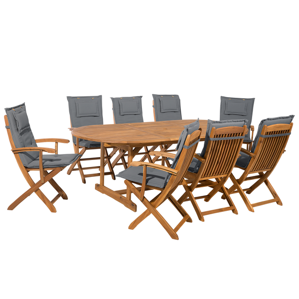 Gartenmöbel Set 8-Sitzer MAUI inkl. Kissen Akazienholz Grau