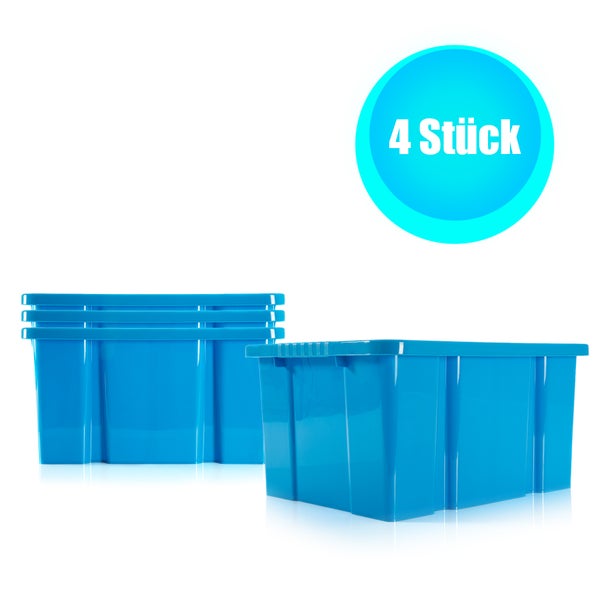 BigDean 4x Stabile Kunststoffbox Eurobox - 44x35x23 cm - passt in Kastenregale - Stapelbox blau Aufbewahrungsbox Drehstapelbehälter ohne Deckel