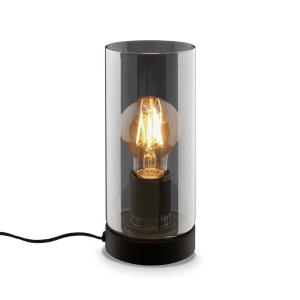 Tischleuchte, schwarz, Rauchglas, 1xE27/max.10W