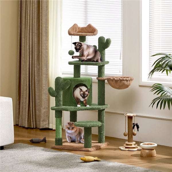 Katzenkratzbaum mit mehreren Ebenen, einer Höhle und Katzenspielzeug