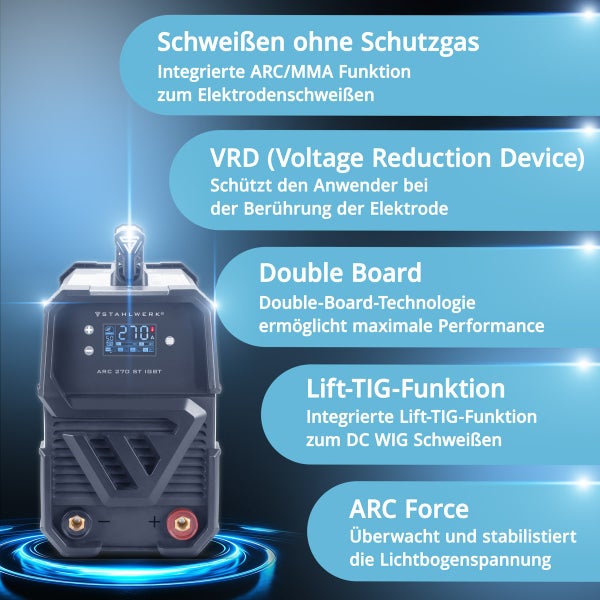 STAHLWERK Schweißgerät ARC 270 ST DC MMA E Hand Inverter mit 270 A