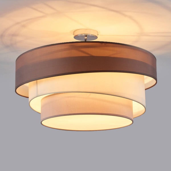 Lindby Textil Deckenleuchte rund 3 flammig, Ringe Deckenlampe Stoff Braun Weiß Grau 3x E27 max. 60W ohne Leuchtmittel Schlafzimmerleuchte