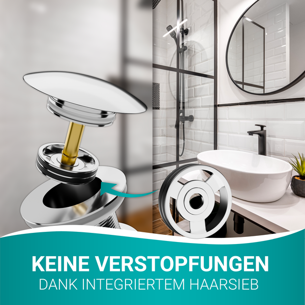 Engelbach® Universal Waschbecken Ablaufgarnitur - Pop up Ablaufventil mit und ohne Überlauf inklusive Einbauanleitung