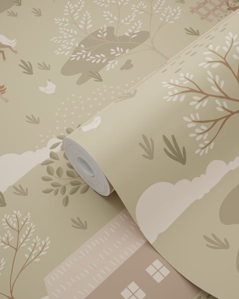 Tapetenrolle mit kindlichem Bauernhofmuster