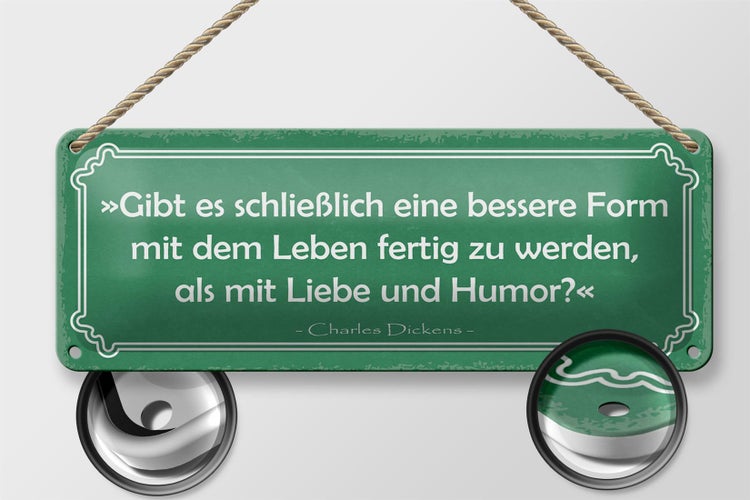 Blechschild Spruch 27x10cm mit Leben fertig werden mit Liebe und Humor