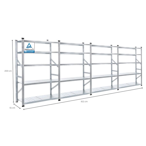 PROREGAL Fachbodenregal Stecksystem Proximo Komplettregal HxBxT 200 x 600 x 50 cm 5 Ebenen Fachlast 130 kg Beidseitig Nutzbar Verzinkt