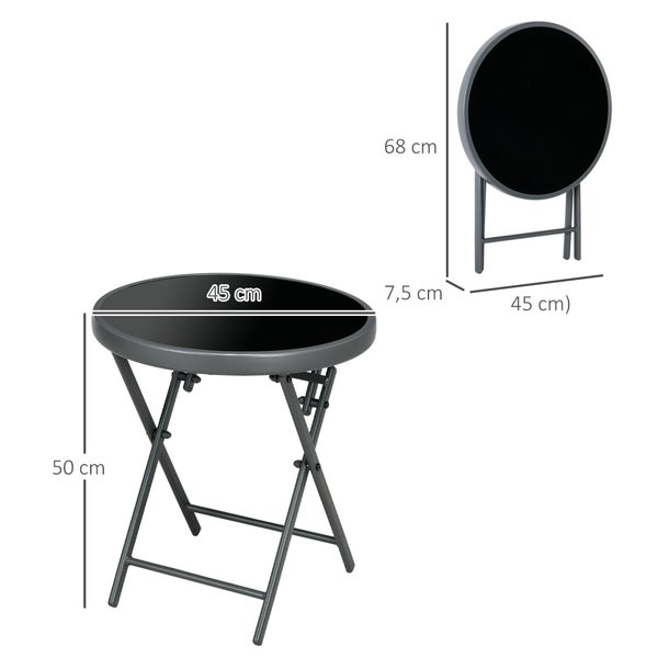 Outsunny Beistelltisch klappbar, Klapptisch aus Glas, kleiner Campingtisch, runder Sofatisch Balkontisch für Balkon Terrasse Wohnzimmer Büro, 45 x 45 x 50 cm, Schwarz