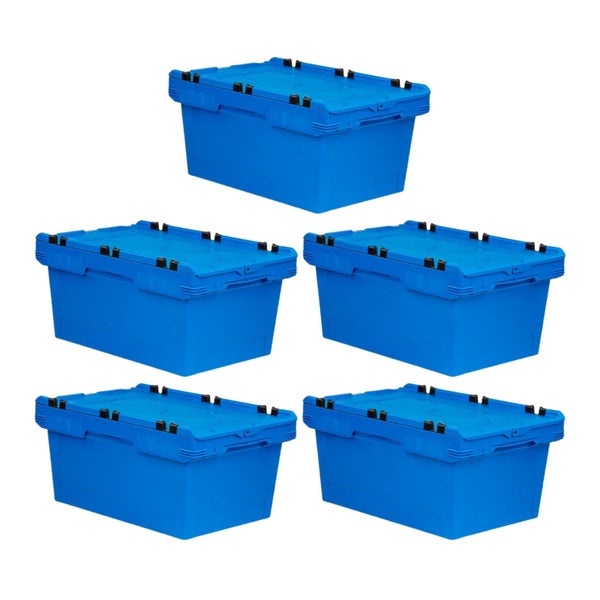 PROREGAL Mega Deal 5x Conical Mehrweg-Stapelbehälter mit Krokodildeckel Blau HxBxT 29,9 x 41 x 61cm 47 Liter Lagerbox  Eurobox  Transportbox