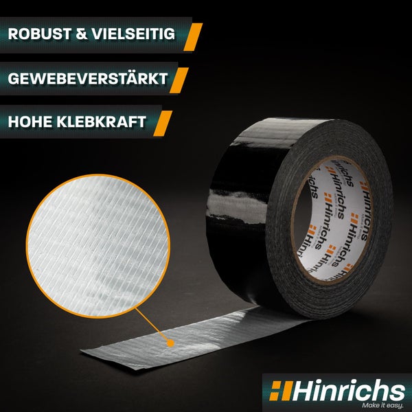 Hinrichs Panzertape Schwarz - 4 Rollen,  für Innen und außen - 50m x 50mm - Gratis Cuttermesser