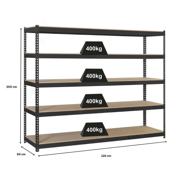 Schwerlastregal WOOD YETI FIVE | HxBxT 200x120x60cm | Fachlast 400kg | Anthrazit