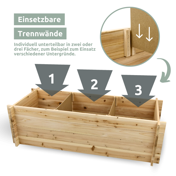 holz4home Hochbeet mit 3 Fächern Tannenholz 140cm x 60cm x 40cm