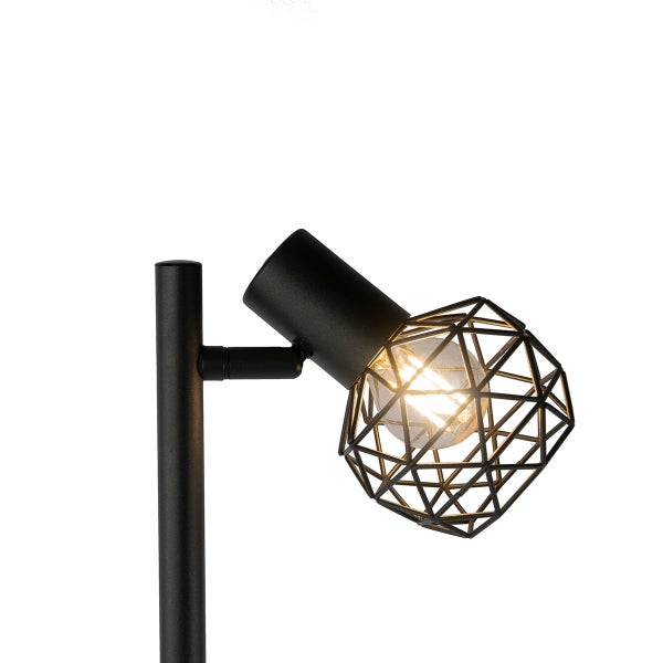 Schwarze Stehlampe mit geometrischem Lampenschirm