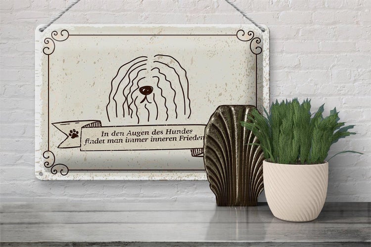Blechschild Spruch In den Augen des Hundes Frieden 30x20cm