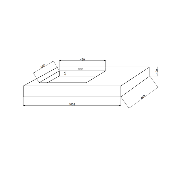 100 cm HPL Waschbecken mit Ablage rechts Holzoptik Eiche Honig