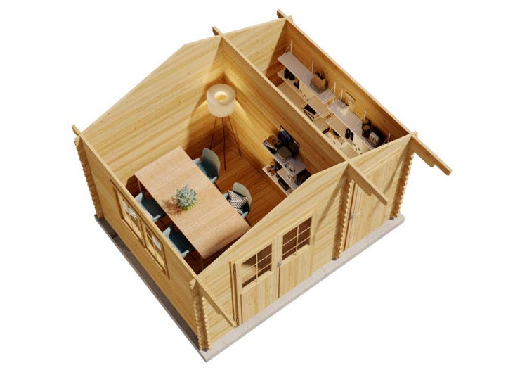 Alpholz Gartenhaus Ville-44 B Premium Gartenhaus aus Holz in natur, Holzhaus mit 44 mm Wandstärke, Blockbohlenhaus mit Montagematerial imprägniert 4,1x3,2m