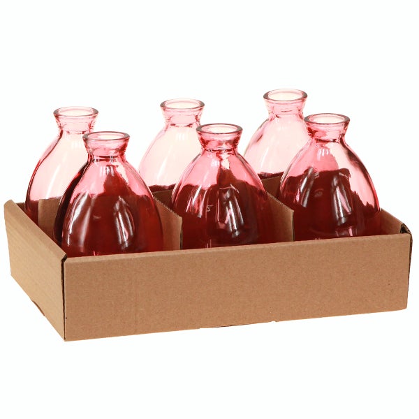 Sechs Glasvasen in einer Pappschachtel