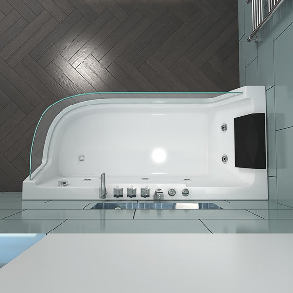 Home Deluxe - Whirlpool Badewanne - CARICA Rechts weiß mit Heizung und Massage - Maße: 170 x 80 x 59 cm I Eckwanne, Indoor Badewanne