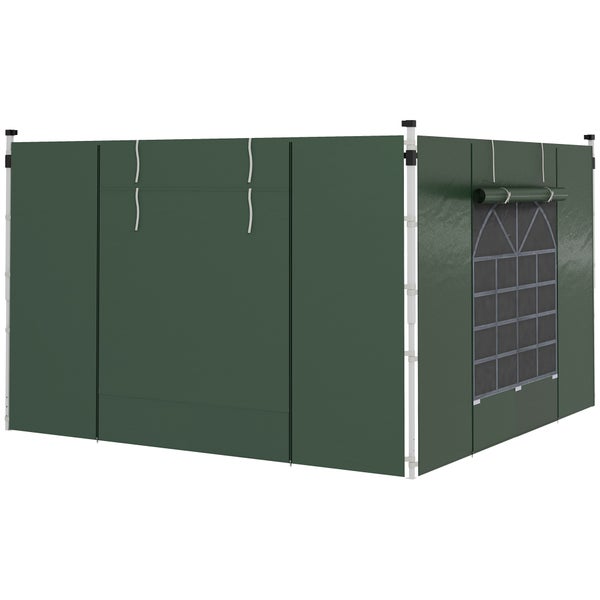 Outsunny 2er-Set Seitenteile für Pavillon 3x3/3x6 m, Seitenwand mit Fenster und Klettverschluss, wasserdicht Seitenwände aus Oxfordstoff, als Windschutz und Sichtschutz für Partyzelt, Grün