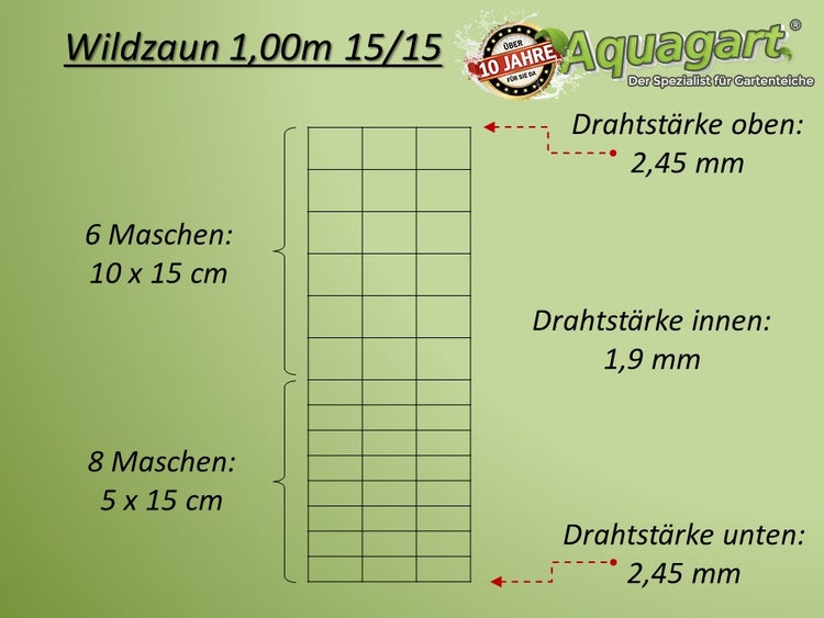 150m Wildzaun Forstzaun Knotengeflecht Drahtzaun 100/15/15 Schwere Ausführung