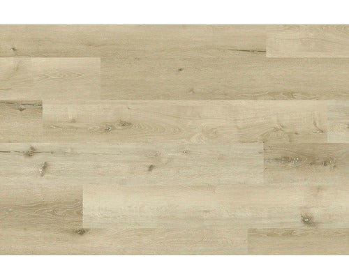 Laminat oder Vinylboden in Eichenoptik mit Holzmaserung und Astlöchern.