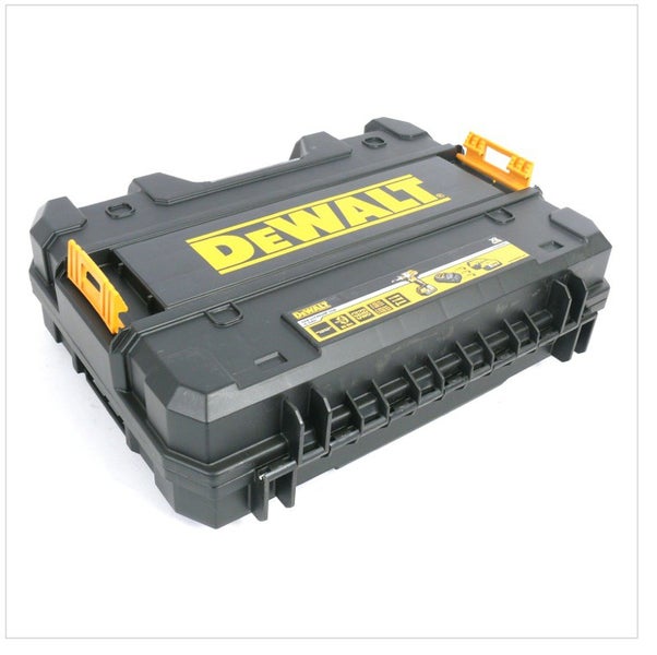 DeWalt Werkzeugkoffer aus robustem Kunststoff mit seitlichen Verschlüssen und Logo.