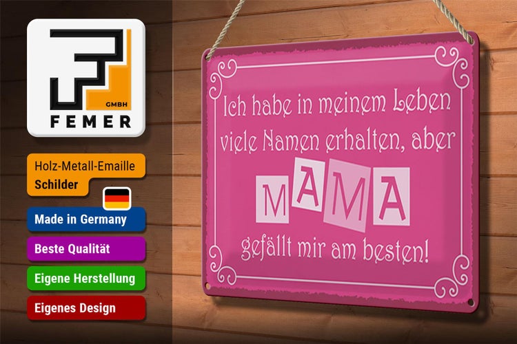 Blechschild Spruch 30x20cm Name Mama gefällt mir am besten