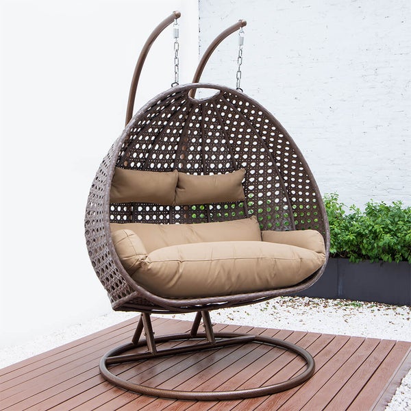 Home Deluxe - Hängesessel TWIN - Braun, Höhe 200 cm - inkl. Gestell, Sitz- und Rückenkissen I Polyrattan Hängestuhl Gartenschaukel Hängekorb