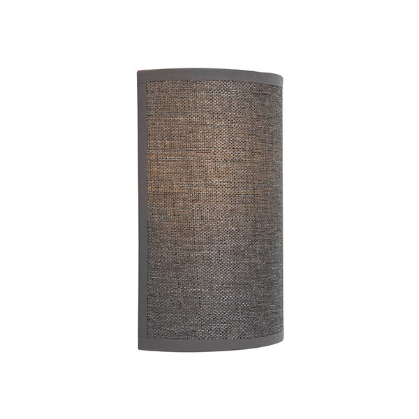 Halbrunde Wandleuchte mit grauem Textilschirm und Webstruktur.