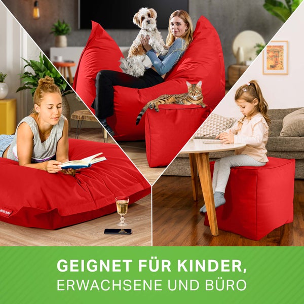 Green Bean 2er Set XXL Sitzsack inkl. Pouf fertig befüllt mit EPS-Perlen - Riesensitzsack 140x180 Lounge Sitz-Kissen Bean-Bag Chair  - Rot