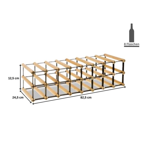 PROREGAL Modulares Weinregal Vinotega Mod Metal HxBxT 12,5 x 82,5 x 24,5 cm 8 x 1 Flaschen Massives Kiefernholz Braun Geölt