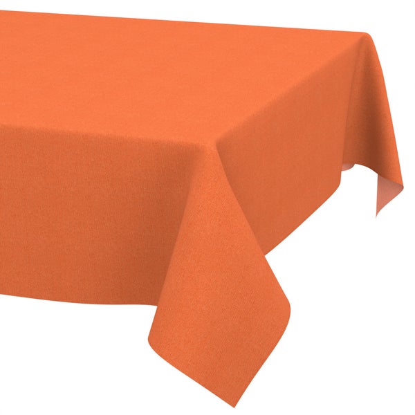 Rechteckige orangefarbene Tischdecke mit feiner Gewebestruktur.