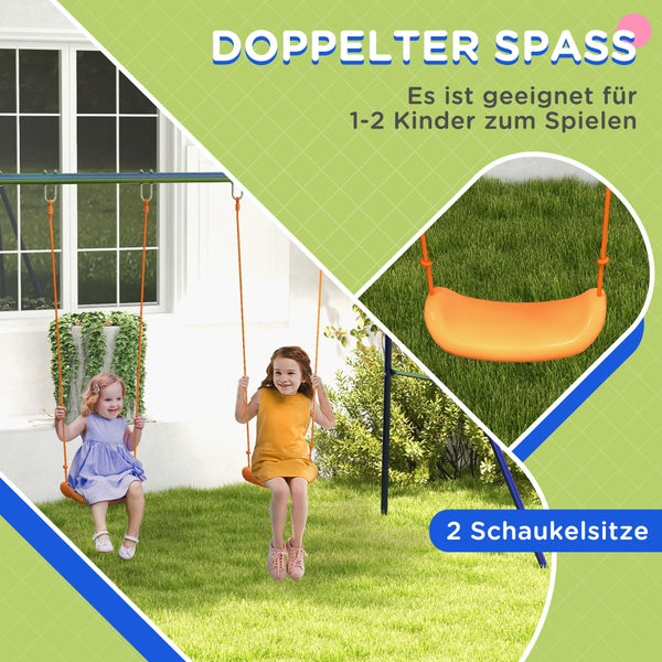 Outsunny Kinderschaukel-Set, Schaukelgestell mit 2 Schaukeln, Schaukelgerüst, Gartenschaukel für zwei Kinder 3-8 Jahre, Stahl, 2,69 x 1,6 x 1,8 m