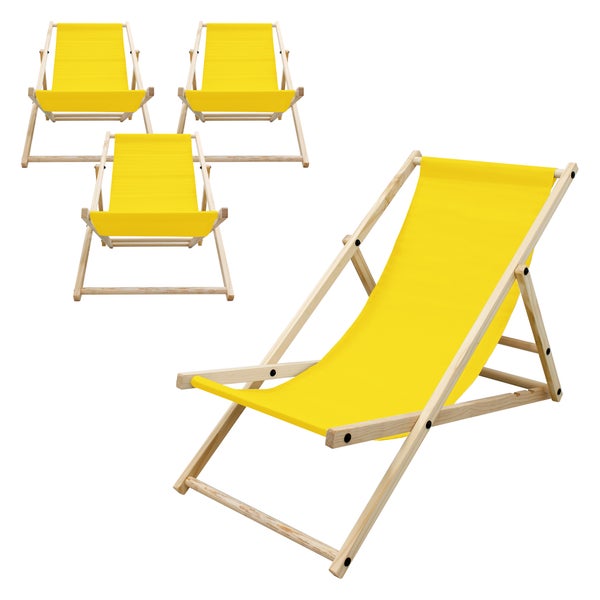 ECD Germany 4er Set Liegestuhl klappbar, Gelb, aus Holz, verstellbare Rückenlehne, 3 Positionen, bis 120 kg, Sonnenliege Gartenliege Strandliege Strandstuhl Holzklappstuhl, für Garten, Balkon & Strand