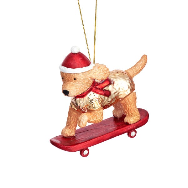 hund auf Skateboard Weihnachtskugel - Sass & Belle