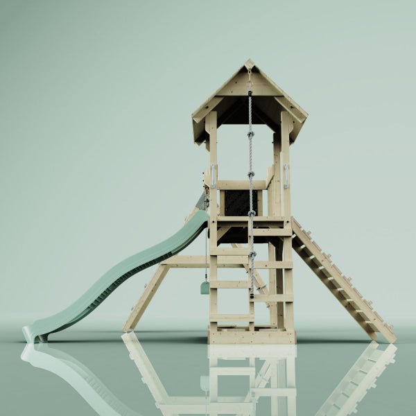 OutdoorToys Spielturm Farö aus Holz in Grün Kinderschaukel