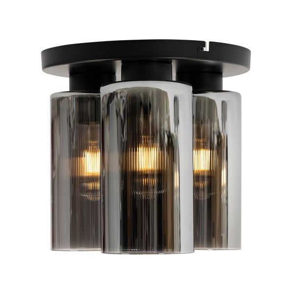 Deckenleuchte mit drei Rauchglas-Zylindern