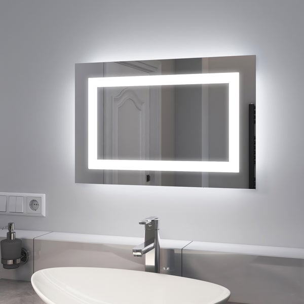EMKE Badspiegel mit Beleuchtung 40 x 60 cm, LED-Spiegel mit Kippschalter, Anti-Beschlag, Vertikal oder Horizontal, Kaltweiß/Warmweiß