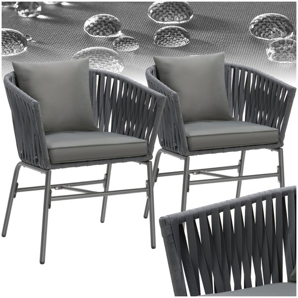 Stuhlset tectake Valeiras 60 x 61 x 77 cm Geflecht im Rope-Design dunkelgrau/dunkelgrau