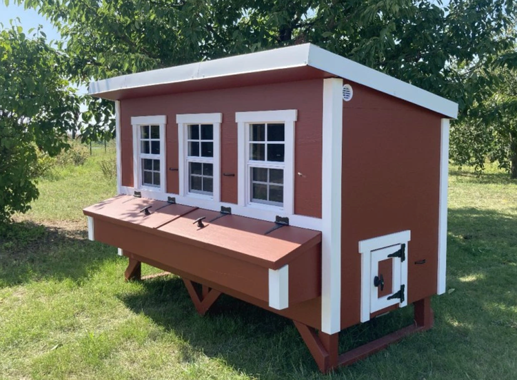 Hühnerstall aus Holz mit Fenstern und Legenest