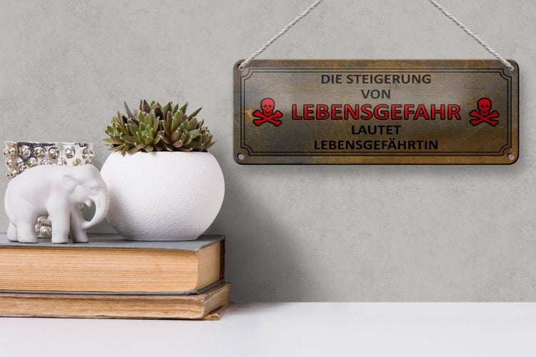 Blechschild Spruch 27x10cm von Lebensgefahr Lebensgefährtin Dekoration