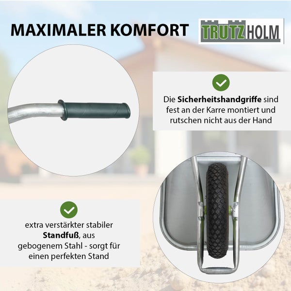 Schubkarre 100 Liter verzinkter Stahl 250 kg Tragkraft Luftrad auf Stahlfelge Bauschubkarre
