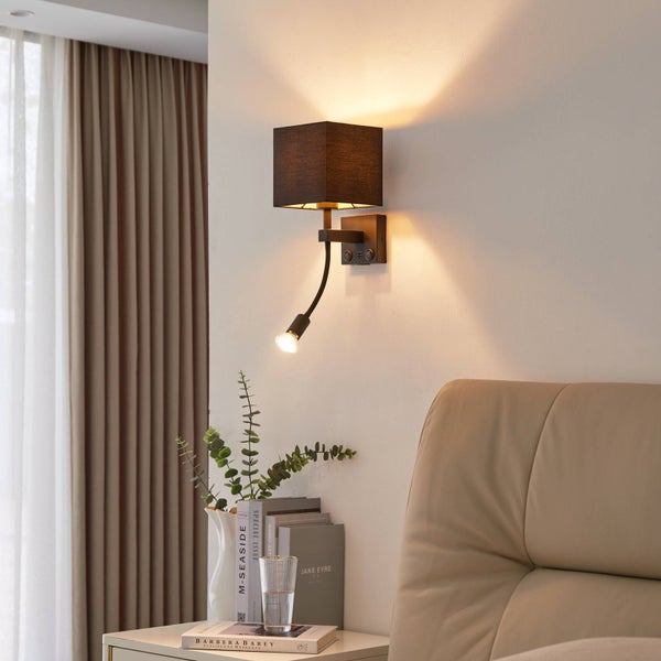 Lindby Wandleuchte, Wandlampe Innen Thoridmit USB Anschluss (Modern) in Schwarz aus Textil (2 flammig E27) - Wandstrahler Wandbeleuchtung Schlafzimmer / Wohnzimmer Wohnzimmerleuchte