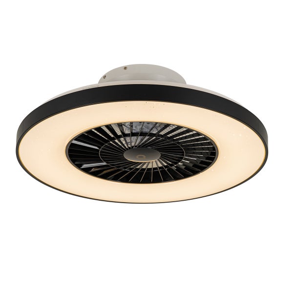 Deckenventilator mit integriertem LED-Lichtring und schwarzem Rahmen