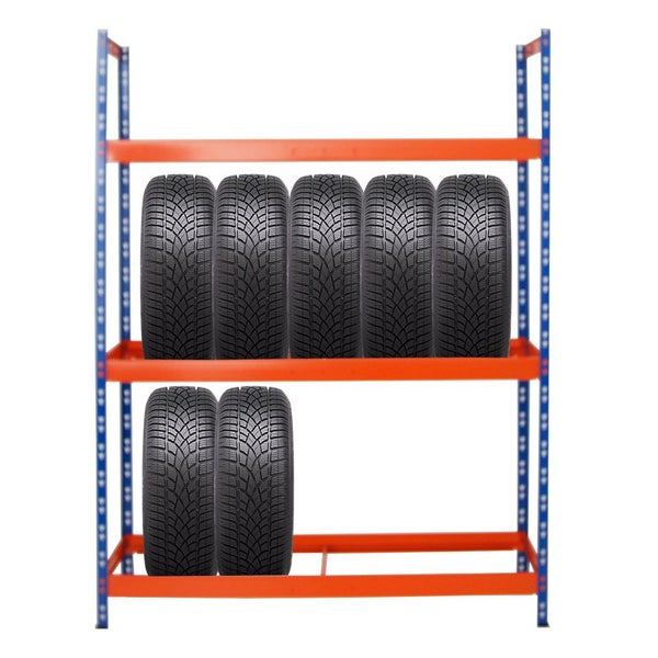 PROREGAL Reifenregal Tiger XL HxBxT 200 x 150 x 45 cm bis zu 18 Reifen auf 3 Ebenen Blau/Orange